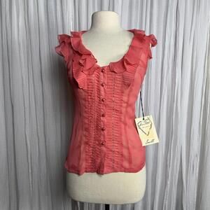 Y2K Vintage Preppy Fairy Sheer Pink Top (S)